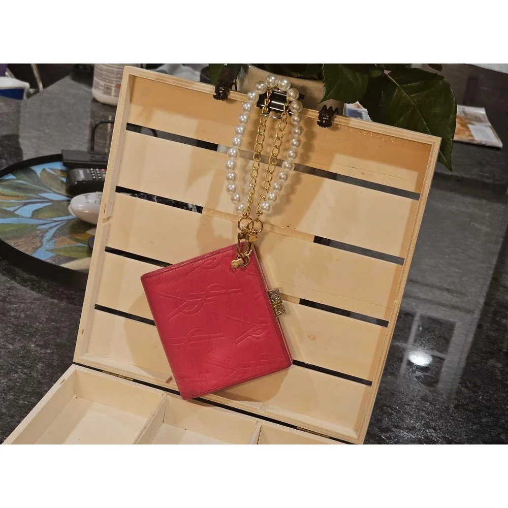 YSL Yves Saint Laurent Cassandra Lock Bi-Fold Wallet w/ Wristlet Strap Added